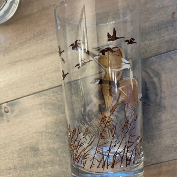 7 Libbey Sportsman 12 oz. Highball Glasses Featuring Canadian Geese Design Vinta